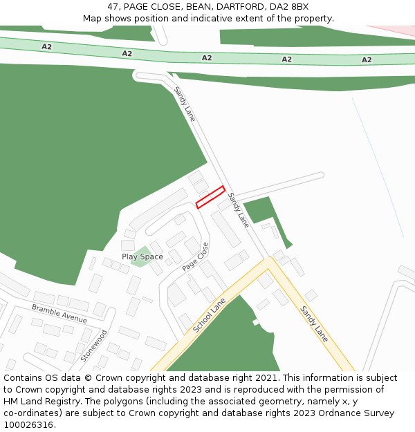 47, PAGE CLOSE, BEAN, DARTFORD, DA2 8BX: Location map and indicative extent of plot