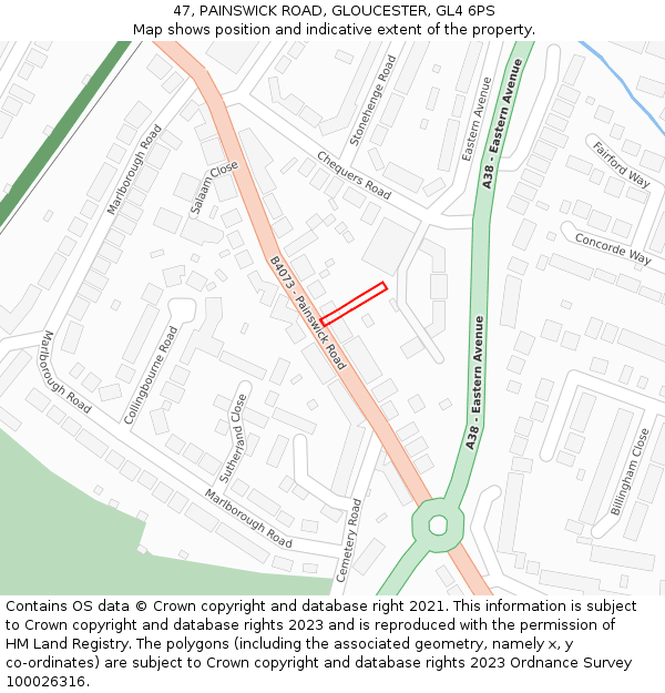 47, PAINSWICK ROAD, GLOUCESTER, GL4 6PS: Location map and indicative extent of plot