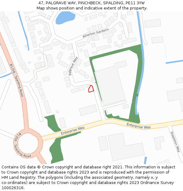 47, PALGRAVE WAY, PINCHBECK, SPALDING, PE11 3YW: Location map and indicative extent of plot