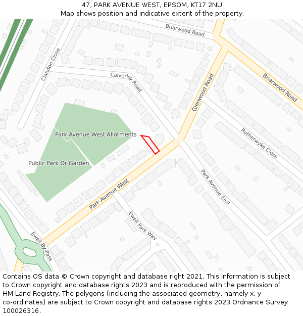 47, PARK AVENUE WEST, EPSOM, KT17 2NU: Location map and indicative extent of plot