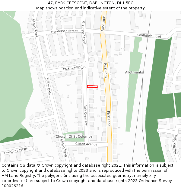 47, PARK CRESCENT, DARLINGTON, DL1 5EG: Location map and indicative extent of plot