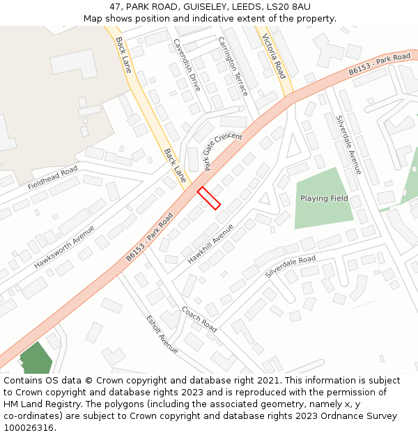 47, PARK ROAD, GUISELEY, LEEDS, LS20 8AU: Location map and indicative extent of plot