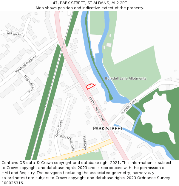 47, PARK STREET, ST ALBANS, AL2 2PE: Location map and indicative extent of plot