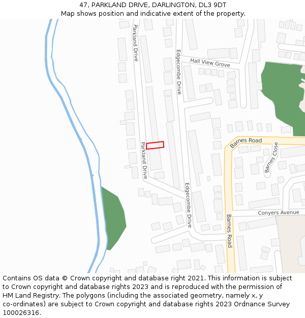 47, PARKLAND DRIVE, DARLINGTON, DL3 9DT: Location map and indicative extent of plot