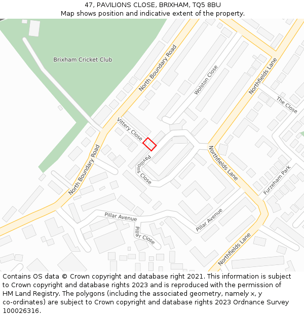 47, PAVILIONS CLOSE, BRIXHAM, TQ5 8BU: Location map and indicative extent of plot