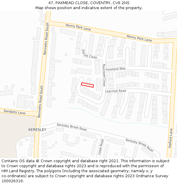 47, PAXMEAD CLOSE, COVENTRY, CV6 2NS: Location map and indicative extent of plot