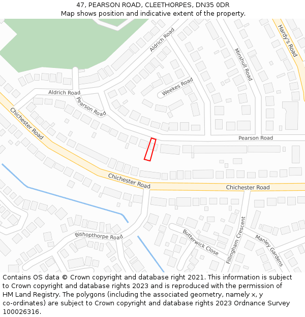 47, PEARSON ROAD, CLEETHORPES, DN35 0DR: Location map and indicative extent of plot