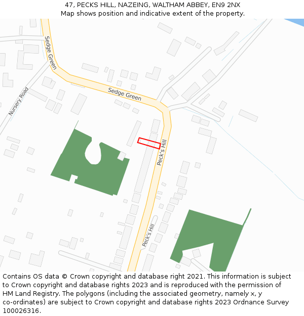 47, PECKS HILL, NAZEING, WALTHAM ABBEY, EN9 2NX: Location map and indicative extent of plot