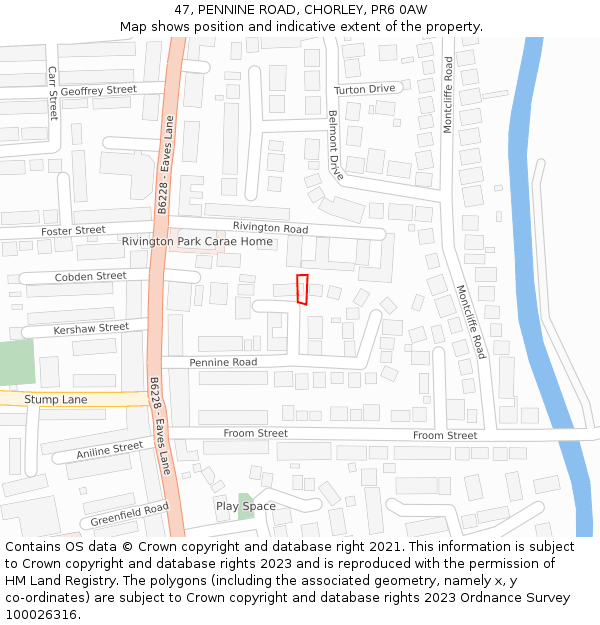 47, PENNINE ROAD, CHORLEY, PR6 0AW: Location map and indicative extent of plot