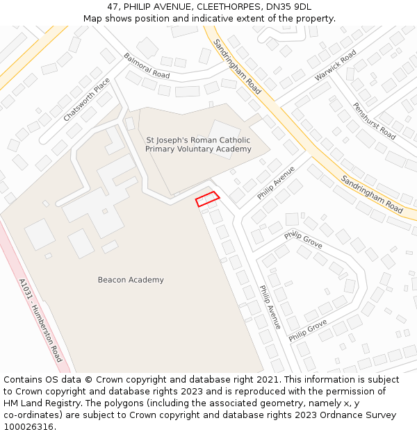 47, PHILIP AVENUE, CLEETHORPES, DN35 9DL: Location map and indicative extent of plot