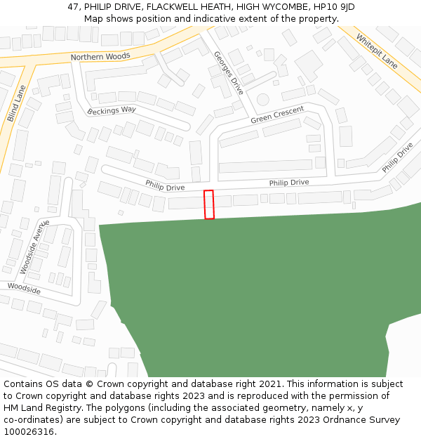 47, PHILIP DRIVE, FLACKWELL HEATH, HIGH WYCOMBE, HP10 9JD: Location map and indicative extent of plot