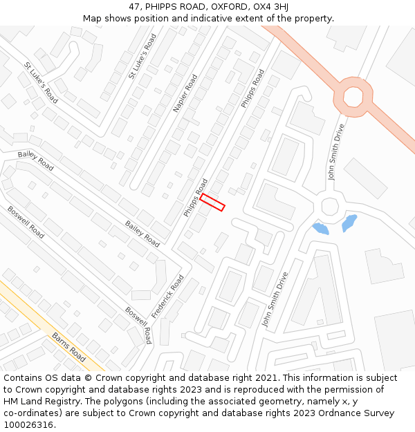 47, PHIPPS ROAD, OXFORD, OX4 3HJ: Location map and indicative extent of plot