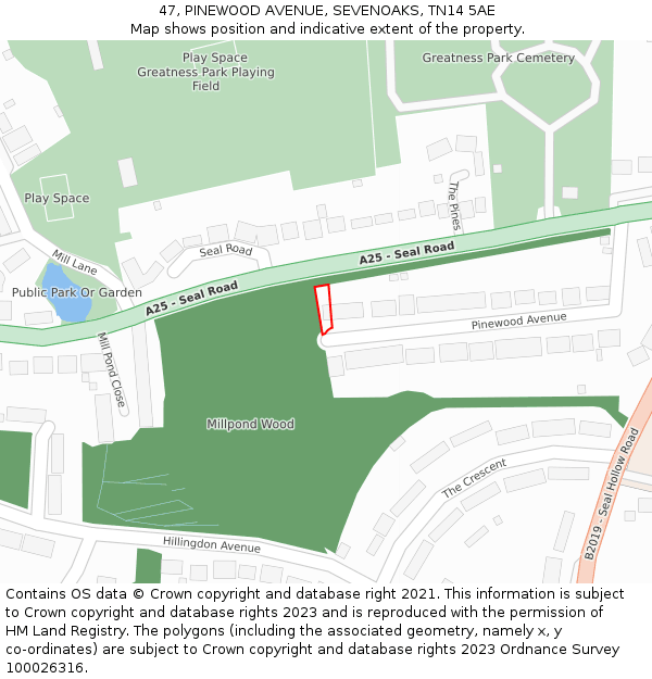 47, PINEWOOD AVENUE, SEVENOAKS, TN14 5AE: Location map and indicative extent of plot