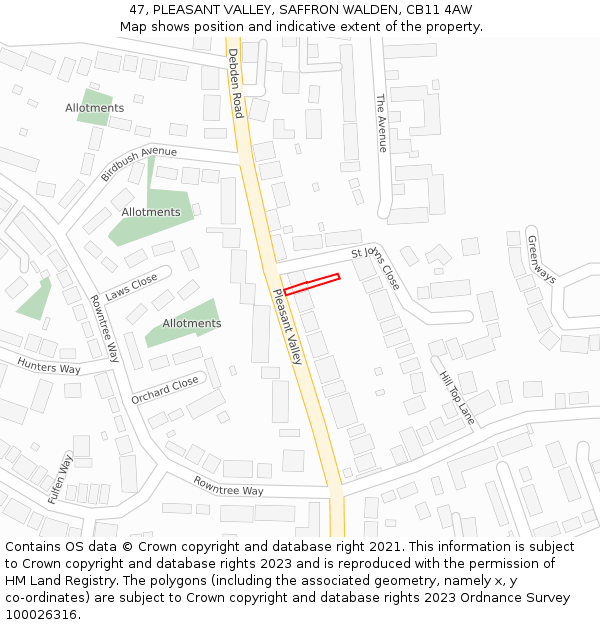 47, PLEASANT VALLEY, SAFFRON WALDEN, CB11 4AW: Location map and indicative extent of plot