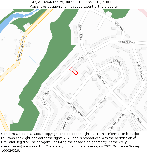 47, PLEASANT VIEW, BRIDGEHILL, CONSETT, DH8 8LE: Location map and indicative extent of plot