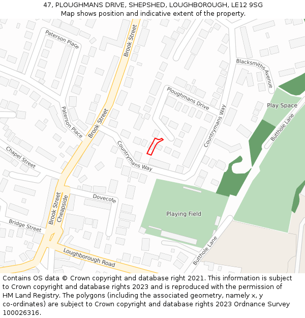47, PLOUGHMANS DRIVE, SHEPSHED, LOUGHBOROUGH, LE12 9SG: Location map and indicative extent of plot