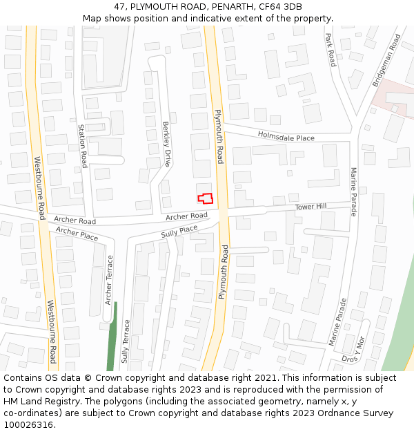 47, PLYMOUTH ROAD, PENARTH, CF64 3DB: Location map and indicative extent of plot