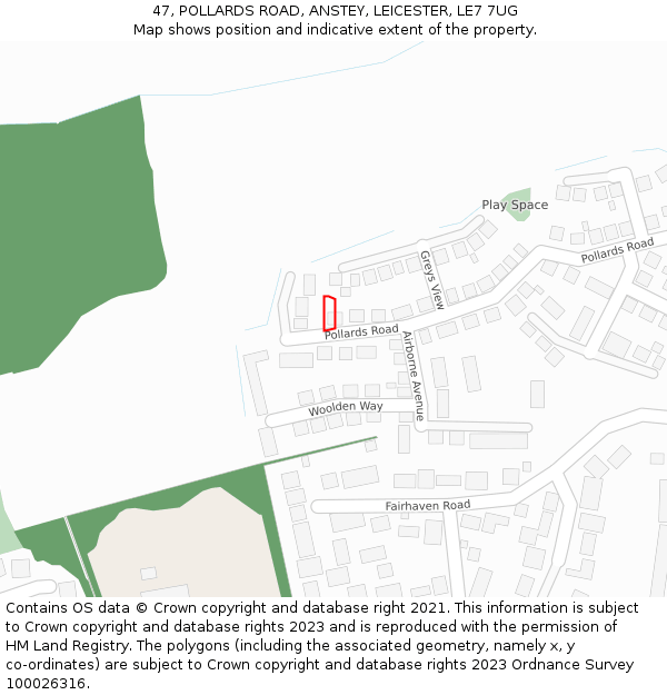 47, POLLARDS ROAD, ANSTEY, LEICESTER, LE7 7UG: Location map and indicative extent of plot