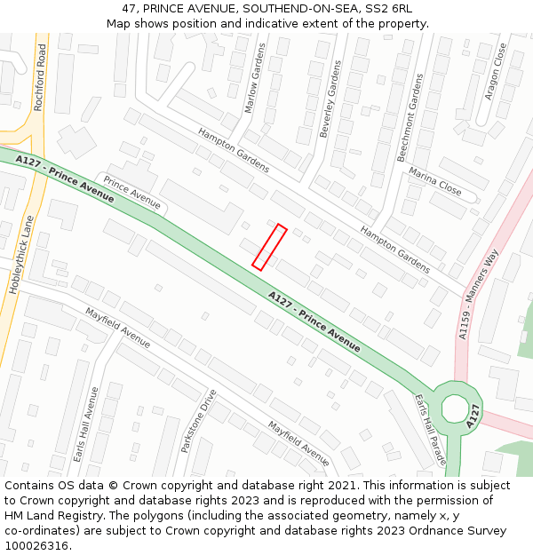 47, PRINCE AVENUE, SOUTHEND-ON-SEA, SS2 6RL: Location map and indicative extent of plot