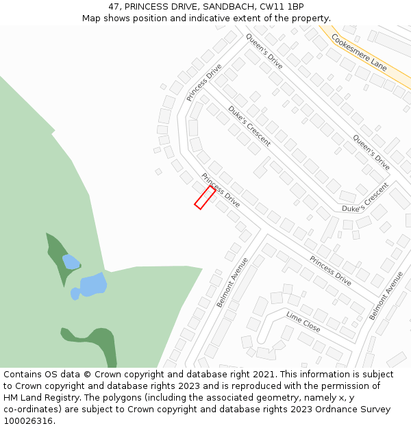 47, PRINCESS DRIVE, SANDBACH, CW11 1BP: Location map and indicative extent of plot