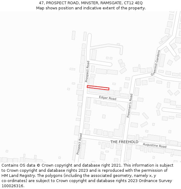 47, PROSPECT ROAD, MINSTER, RAMSGATE, CT12 4EQ: Location map and indicative extent of plot