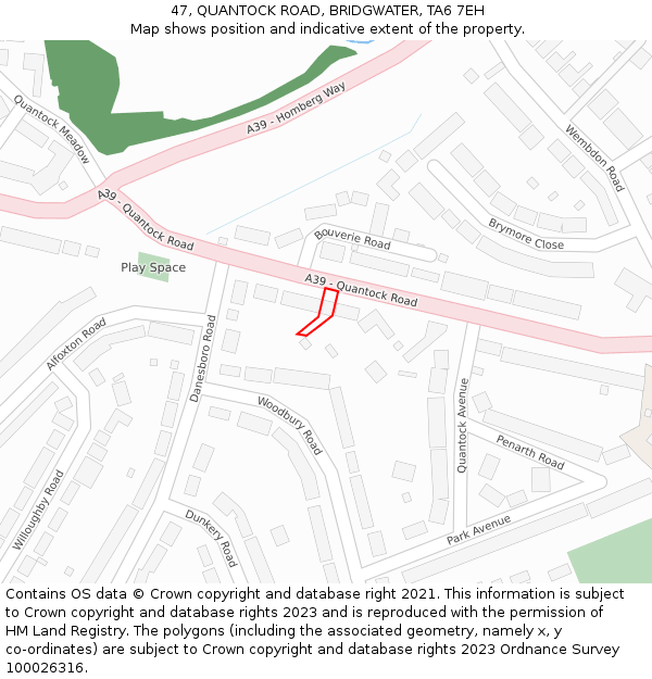 47, QUANTOCK ROAD, BRIDGWATER, TA6 7EH: Location map and indicative extent of plot