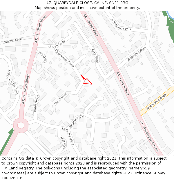 47, QUARRYDALE CLOSE, CALNE, SN11 0BG: Location map and indicative extent of plot