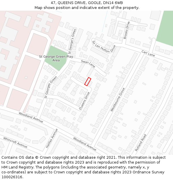 47, QUEENS DRIVE, GOOLE, DN14 6WB: Location map and indicative extent of plot