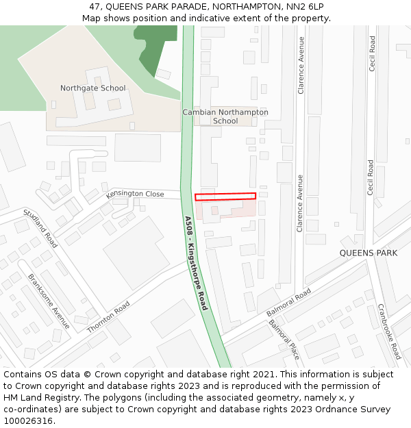 47, QUEENS PARK PARADE, NORTHAMPTON, NN2 6LP: Location map and indicative extent of plot