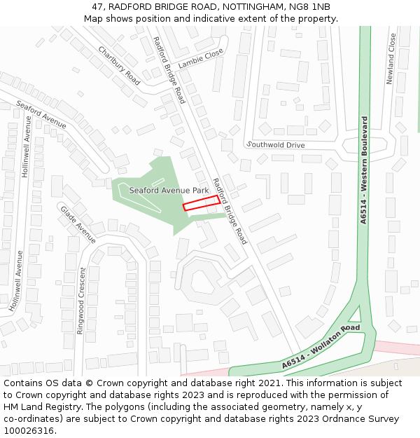 47, RADFORD BRIDGE ROAD, NOTTINGHAM, NG8 1NB: Location map and indicative extent of plot