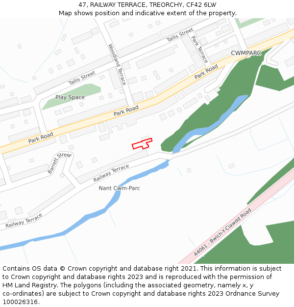 47, RAILWAY TERRACE, TREORCHY, CF42 6LW: Location map and indicative extent of plot