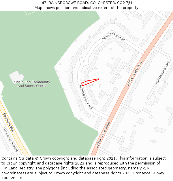 47, RAINSBOROWE ROAD, COLCHESTER, CO2 7JU: Location map and indicative extent of plot