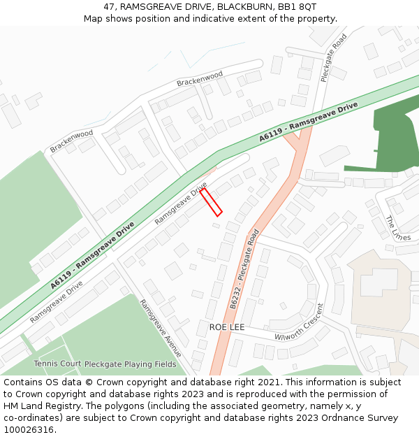 47, RAMSGREAVE DRIVE, BLACKBURN, BB1 8QT: Location map and indicative extent of plot