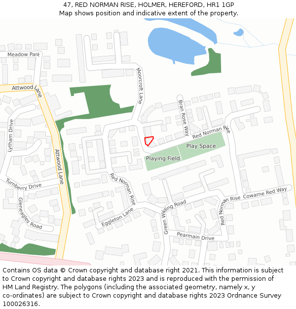 47, RED NORMAN RISE, HOLMER, HEREFORD, HR1 1GP: Location map and indicative extent of plot