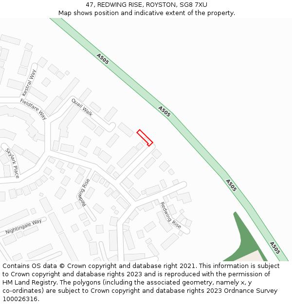 47, REDWING RISE, ROYSTON, SG8 7XU: Location map and indicative extent of plot