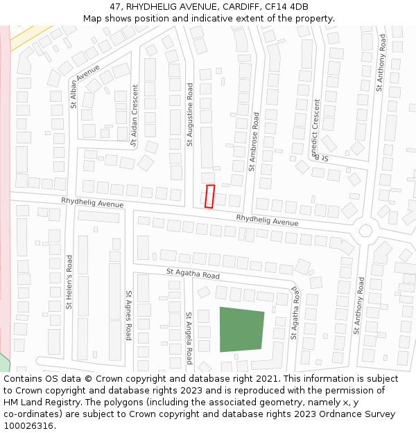 47, RHYDHELIG AVENUE, CARDIFF, CF14 4DB: Location map and indicative extent of plot