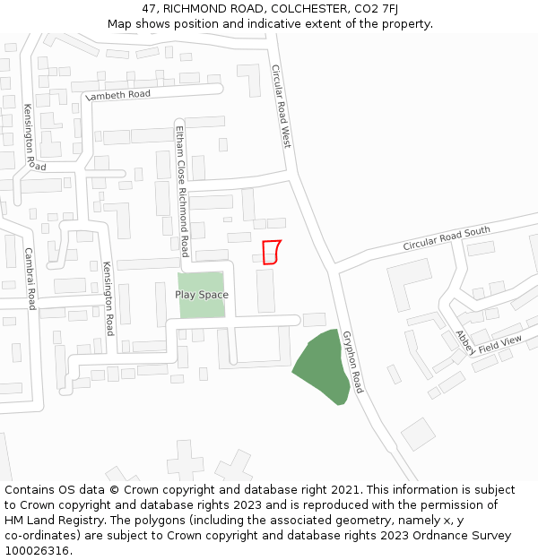 47, RICHMOND ROAD, COLCHESTER, CO2 7FJ: Location map and indicative extent of plot