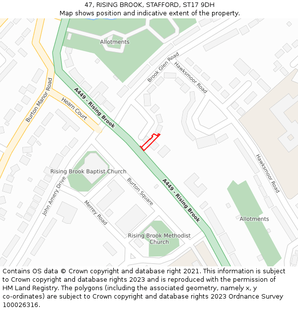 47, RISING BROOK, STAFFORD, ST17 9DH: Location map and indicative extent of plot