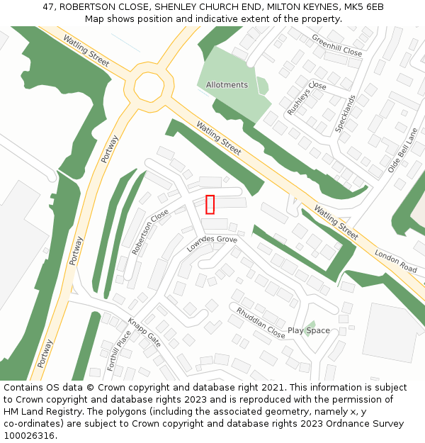 47, ROBERTSON CLOSE, SHENLEY CHURCH END, MILTON KEYNES, MK5 6EB: Location map and indicative extent of plot