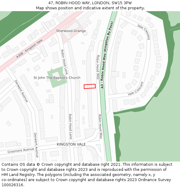 47, ROBIN HOOD WAY, LONDON, SW15 3PW: Location map and indicative extent of plot