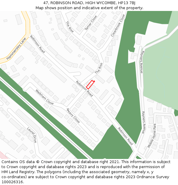 47, ROBINSON ROAD, HIGH WYCOMBE, HP13 7BJ: Location map and indicative extent of plot