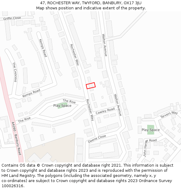 47, ROCHESTER WAY, TWYFORD, BANBURY, OX17 3JU: Location map and indicative extent of plot