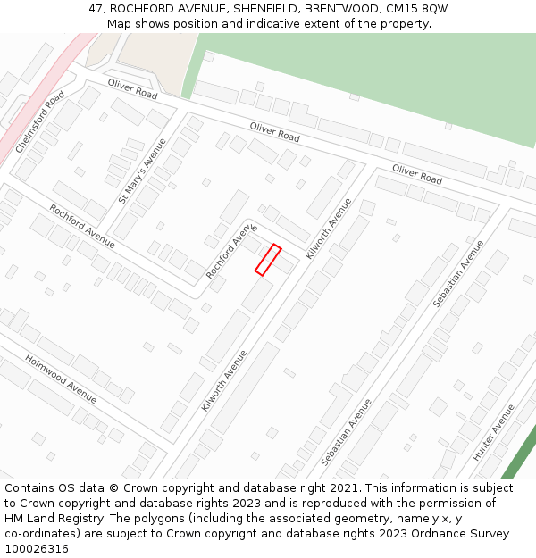 47, ROCHFORD AVENUE, SHENFIELD, BRENTWOOD, CM15 8QW: Location map and indicative extent of plot