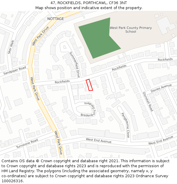 47, ROCKFIELDS, PORTHCAWL, CF36 3NT: Location map and indicative extent of plot