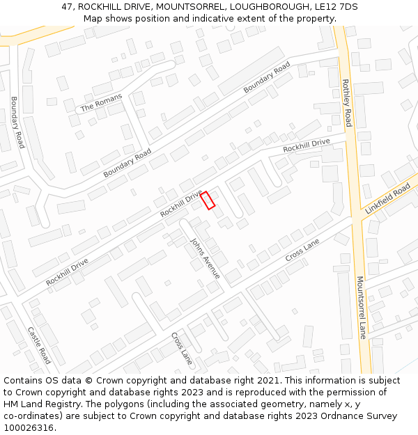 47, ROCKHILL DRIVE, MOUNTSORREL, LOUGHBOROUGH, LE12 7DS: Location map and indicative extent of plot