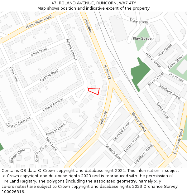 47, ROLAND AVENUE, RUNCORN, WA7 4TY: Location map and indicative extent of plot