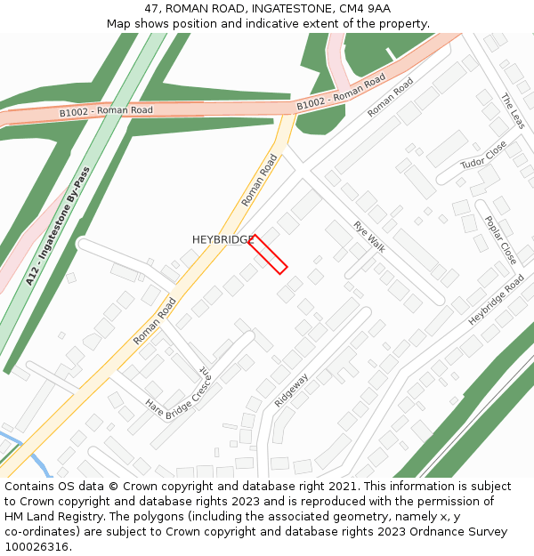 47, ROMAN ROAD, INGATESTONE, CM4 9AA: Location map and indicative extent of plot