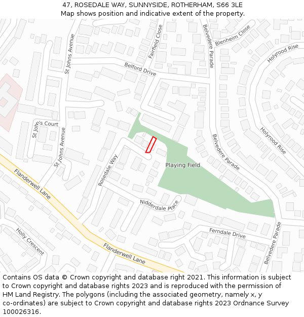 47, ROSEDALE WAY, SUNNYSIDE, ROTHERHAM, S66 3LE: Location map and indicative extent of plot