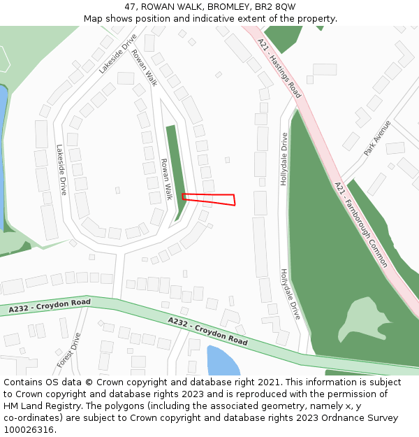 47, ROWAN WALK, BROMLEY, BR2 8QW: Location map and indicative extent of plot