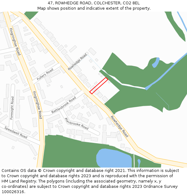 47, ROWHEDGE ROAD, COLCHESTER, CO2 8EL: Location map and indicative extent of plot